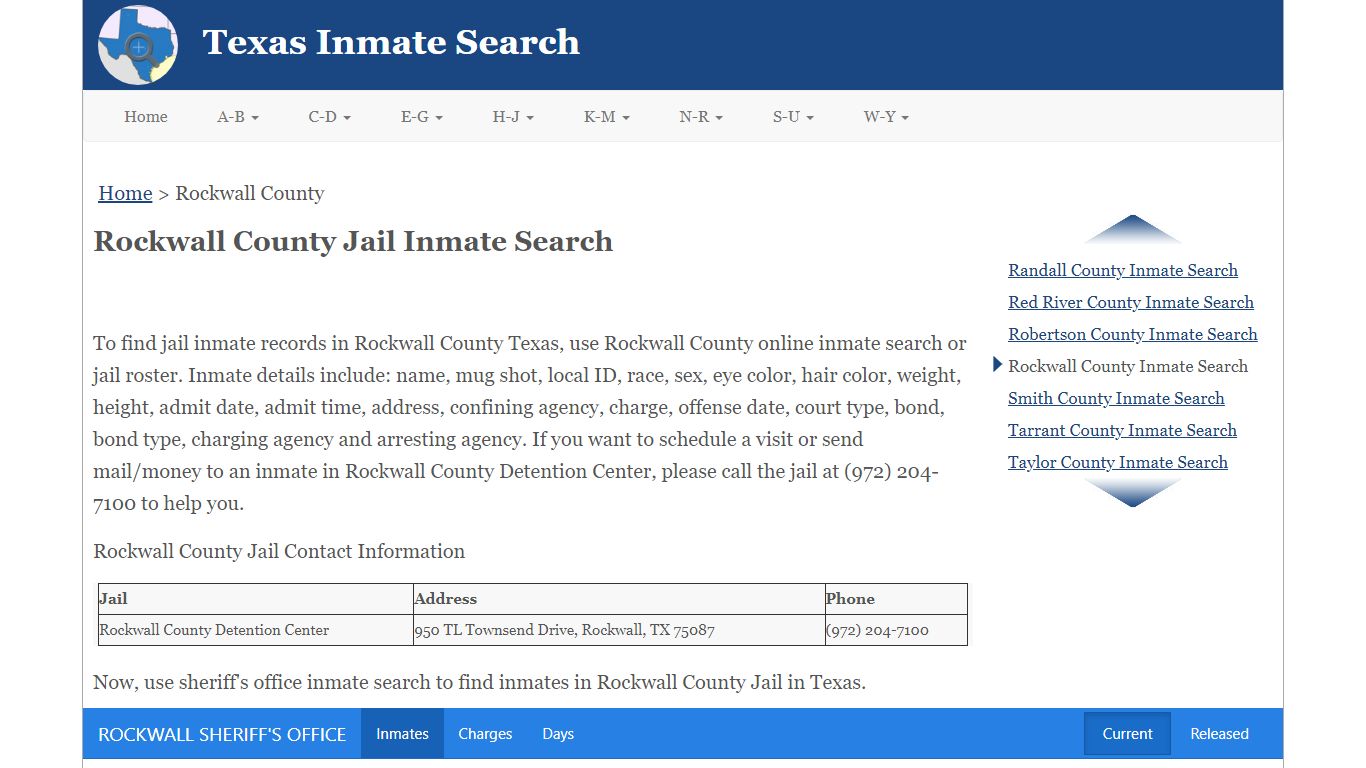 Rockwall County Jail Inmate Search